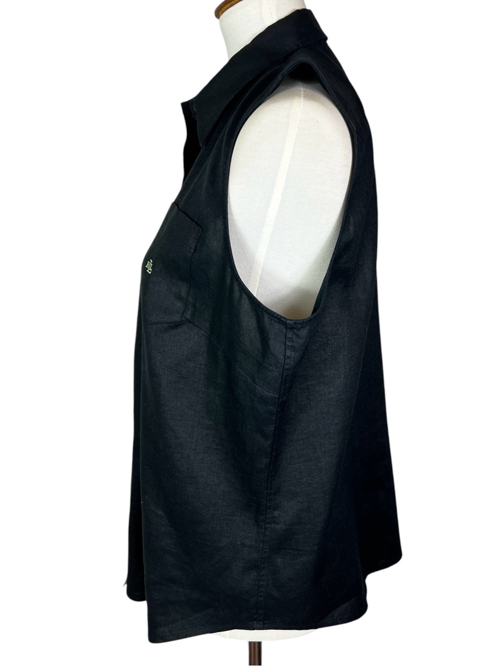 Lauren Ralph Lauren Black 100% Linen Sleeveless Button Front Shirt Size Large - Picture 3 of 9